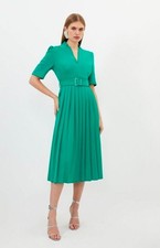 Karen Millen Green Forever Pleat Belted Midi Dress Size 12 RRP �199