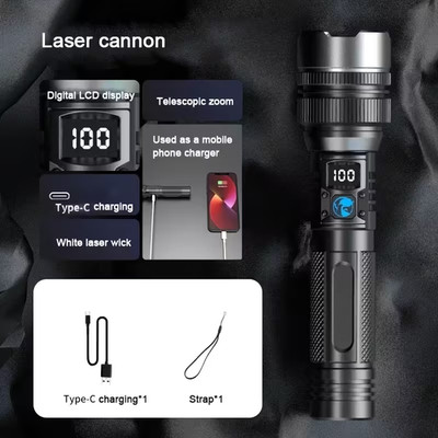 1pc Super Bright LED with Zoom Lens - Type-C Rechargeable, with Digital Display
