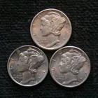 1941-S 1942 and 1943 Mercury Dime AU Lot of 3 Coins