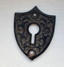 Keyhole Lock Escutcheon Plate Cast Iron Vintage Skeleton Key Ornate Small