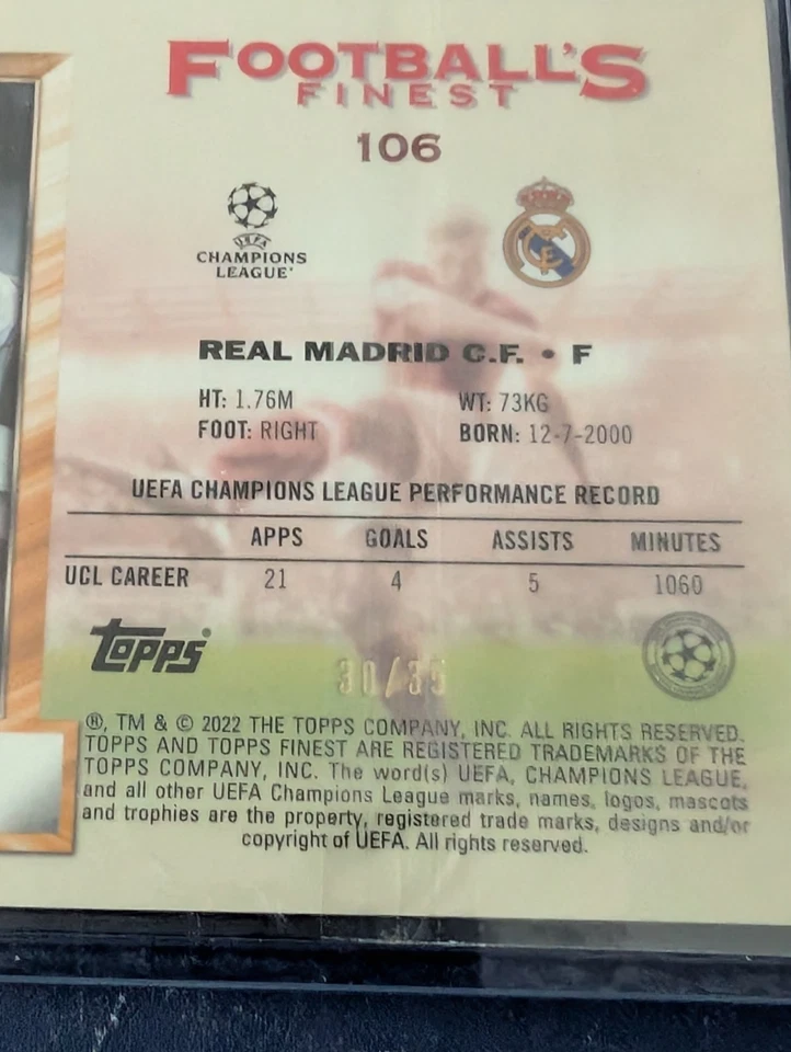 2021-22 Topps Finest Flashbacks - Vini Jr - Jumbo Box Topper - Prism  /35 - Image 3 of 3