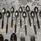 29 Pcs. VTG Interpur Stainless Flatware MCM Japan Brown Faux Wood Handle Hearts — photo 7
