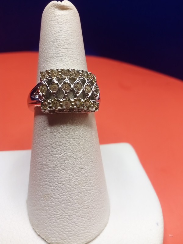 Sterling Silver 925. Cluster White Topaz Ring Marked ESPO, S. 7 Joseph Esposito 