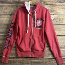 Superdry Sweatshirt Mens Medium Full Zip Red Hooded Logo Animal Tiger Athletics