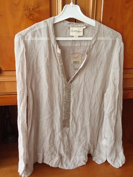 Women Donna Karan Shirt Beige Viscose 38 / M / 46