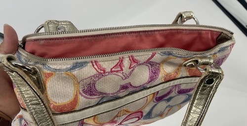 Borsa Coach Poppy C Glam Dream Y2K vintage tela oro pelle tote bag 19023 - Foto 11 di 23