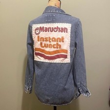 Upcycled Handmade Ramen button down denim shirt size small