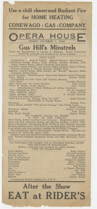 Mr Fancy Cancel Opera House 10/1/20 Gus Hill's M-nstrels Program #32