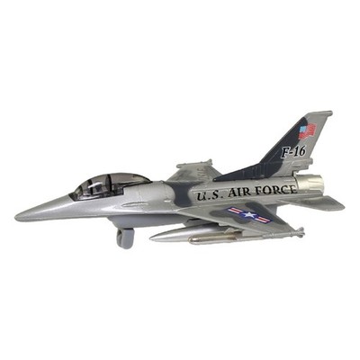RI Novelty Pull Back Die-Cast Metal Vehicle -F-16 FIGHTER JET (Silver/Gray)(7 in