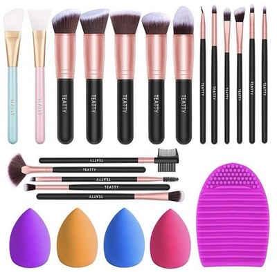 TEATTY Multicolor Makeup Brush Set with Sponges & Brush Cleaner for Face Makeup
