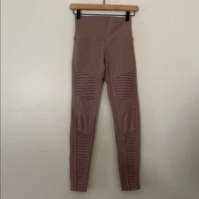 Alo Yoga High-Waist Moto Leggings Ribbed Mesh Paneling Mauve Size Small