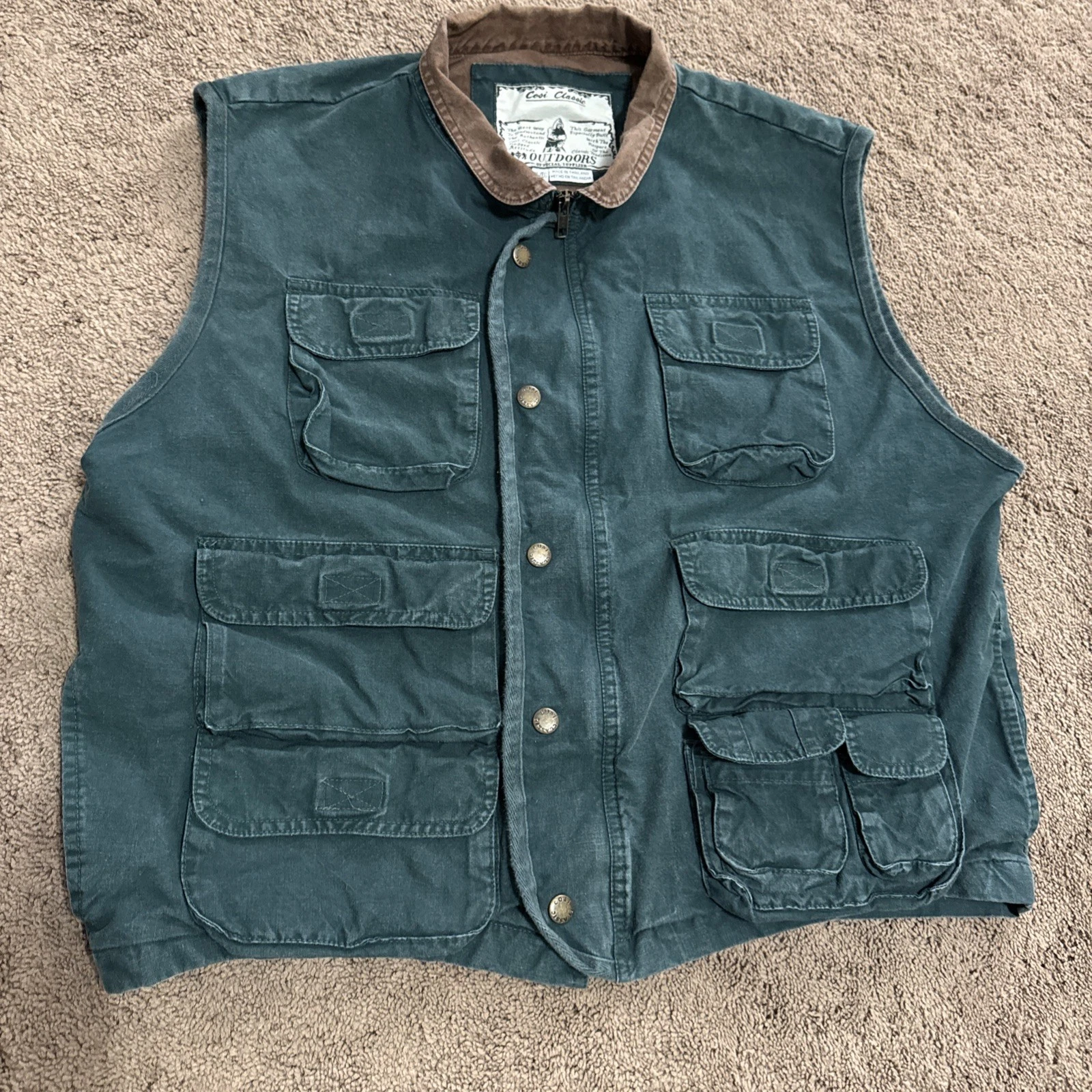 Cosi Classic Outdoors Fishing Hunting Vest - Full Front Zipper Snap Closure XL