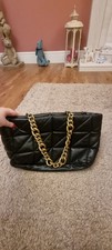 Zara Large Black Quilted Handbag, Chunky Gold Chain Handles Excellent Condition