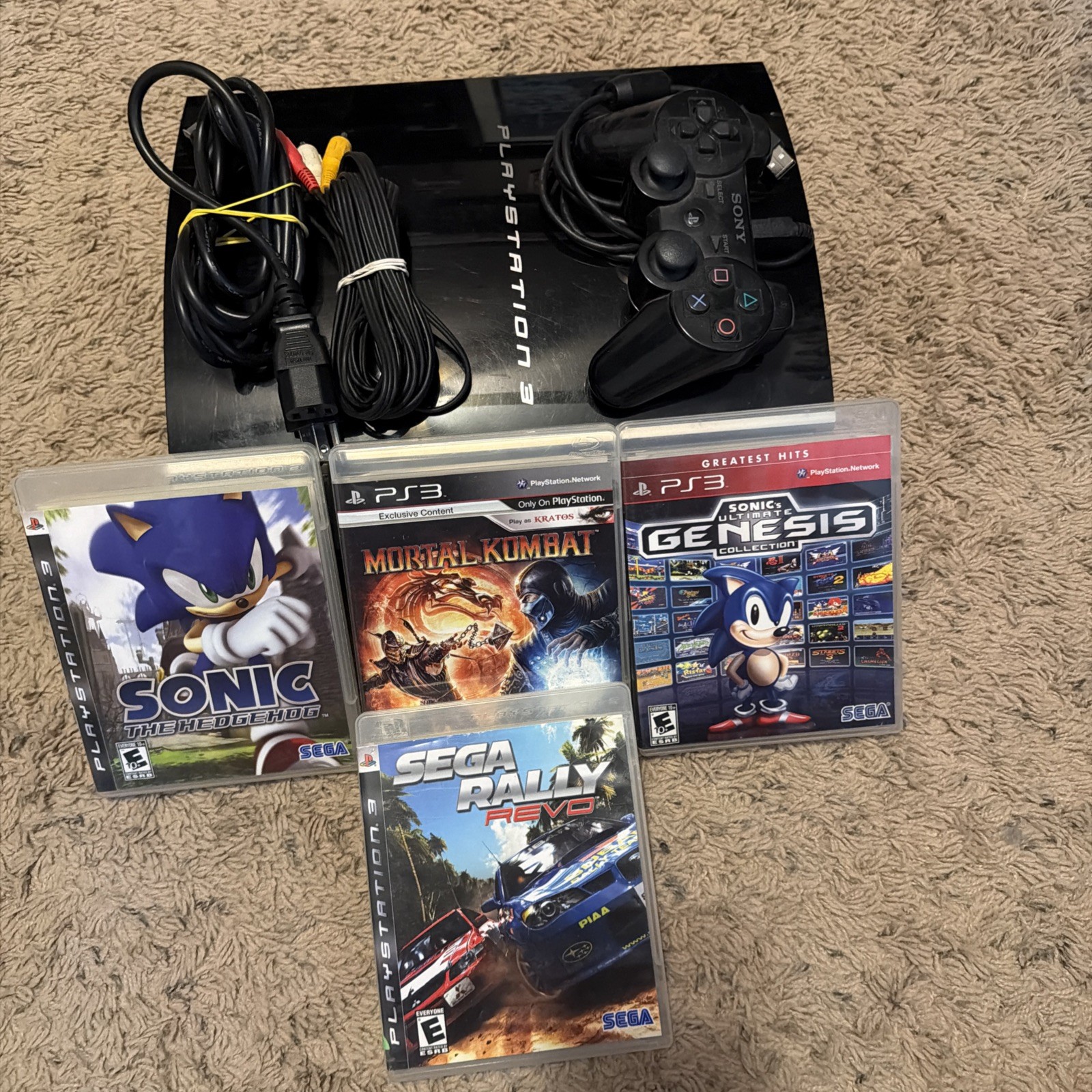 Sony PlayStation 3 Fat PS3 Black Console Gaming System CECHK01 w/Cable + 4 Games