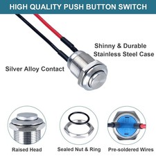 5 Pcs 12mm Round Momentary Push Button Switch Waterproof Push Button Switch