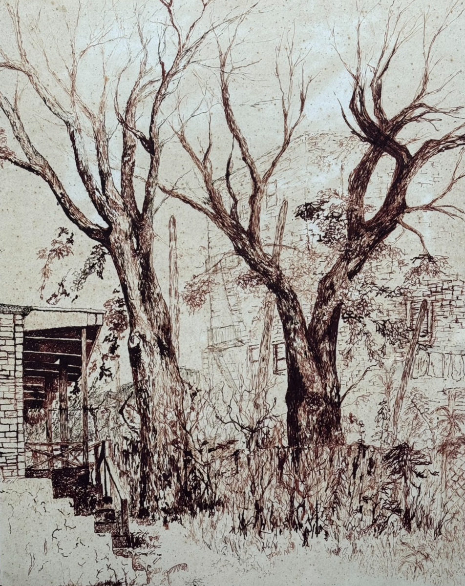 JAMES ENSOR STYLE OLD ANTIQUE INK DRAWING SEPIA TONE LANDSCAPE JAMES ENSOR STYLE OLD ANTIQUE INK DRAWING SEPIA TONE LANDSCAPE