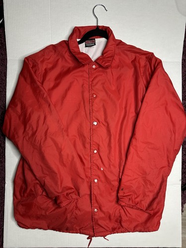 Red Vintage 80s Mission Jacket Size L Hilton Active Apparel Lined Windbreaker - Picture 1 of 10