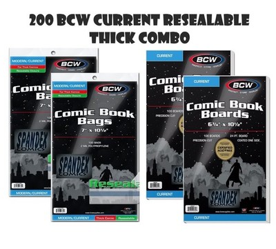 200 BCW Current Resealable Thick Poly Comic Bags & Current Boards 6 3/4''  Combo