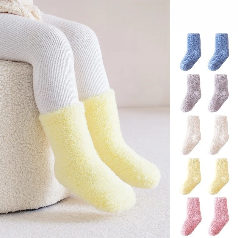 5 pares de calcetines gruesos cálidos de invierno de felpa tubo medio pantorrilla para bebés niños niñas Foto 4 de 4