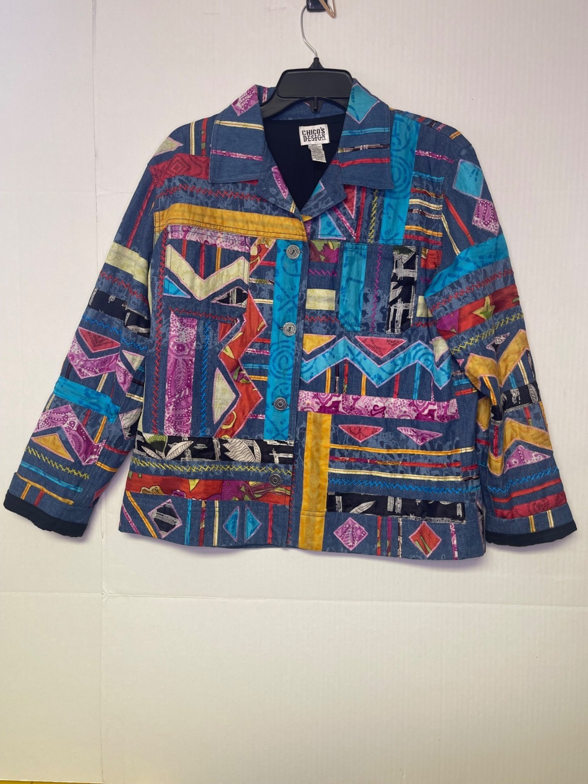 Chicos Design womens 2 Multicolor Patchwork Butto… - image 1