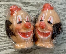 Vintage Plastic Novelty Clown Heads Black Hair 3.5  PAIR New Old Stock FREE SHIP