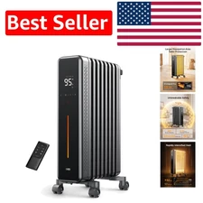 Smart 1500W Oil Filled Radiator Heater for Large Rooms - Remote & Timer Included