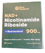  Reus Research NAD+ Supplement Nicotinamide Riboside 900mg 80 Capsules 11/2026