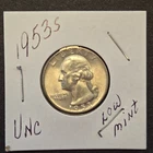 1953s Washington silver quarter.Unc