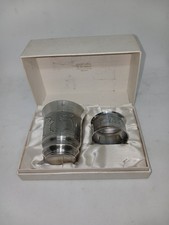 Ancien coffret naissance timbale rond serviette métal argenté décor lapins