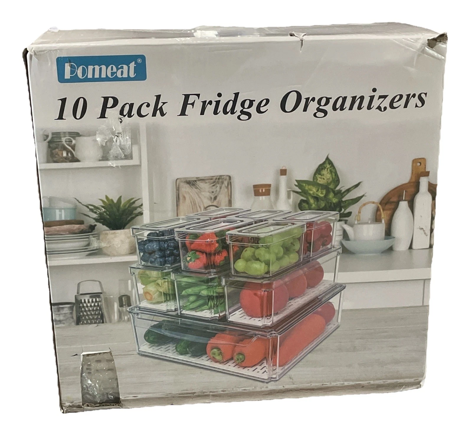 Pomeat 10 Pack Fridge Organizer, Stackable Refrigerator Organizer Clear Bins