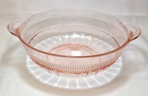 Vintage Hocking Glass Pink Coronation 8" Berry/Serving Bowl - Depression, Saxon