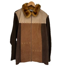 Vintage Fashion Bug Womens Patchwork Suede Sweater Jacket 22 Brown Hippie Fur