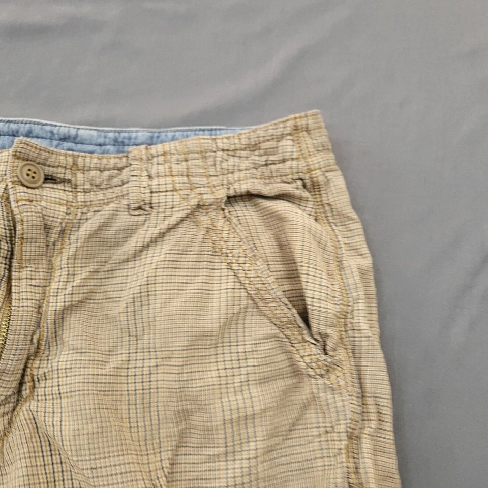 Pantalones Cortos Lucky Brand Para Hombre TALLA 34 Tiro Medio Bermudas 10" Entrepierna Cremallera Rayas Beige Foto 3 de 4