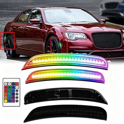 4x Multi-color RGB LED Side Marker Turn Signal Lights For Chrysler 300 2015-2023