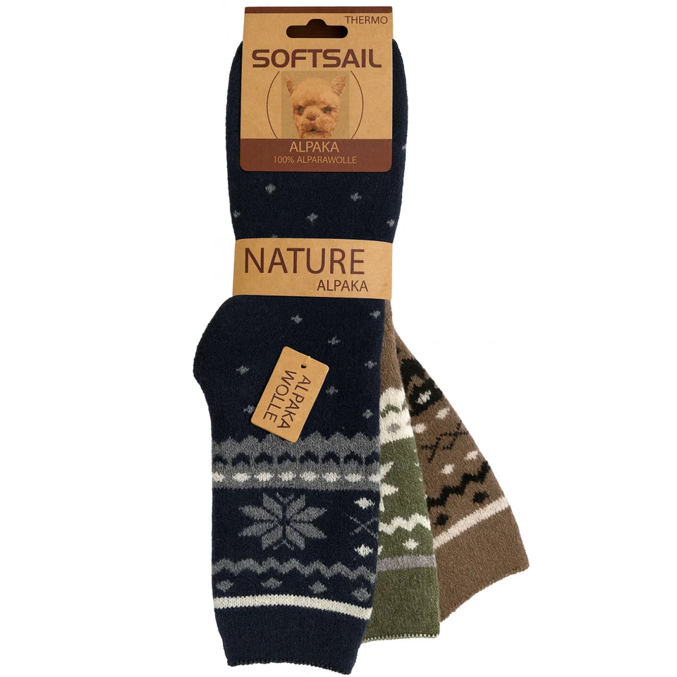 3 Paar Alpaka Socken Herren Damen Wollsocken Wintersocke dick gestrickt Strümpfe - Bild 3 von 4