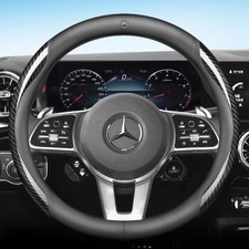 Black Genuine Leather Carbon Fiber Car Steering Wheel Cover For Mercedes Benz Black Genuine Leather Carbon Fiber Car Steering Wheel Cover For Mercedes Benz