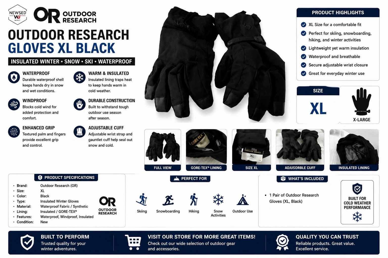 Outdoor Research OR Gloves XL Black Insulated Winter Snow Ski Waterproof
Opens in a new window or ta