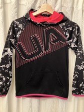 Under Armour Girls Medium UA Hoodie ColdGear Black Pink Geometric Logo