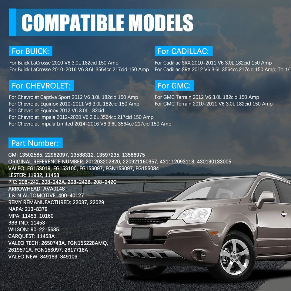 OEM Alternator 11453 Fits Chevrolet Impala Limited V6 3.6L 2015-2020 13586975 Foto 2 de 4