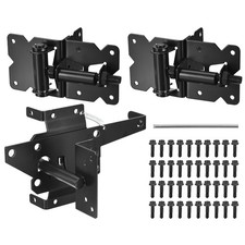 2pcs Self Closing Gate Hinges and Gate Latch Hardware Kit for Wooden Fence Black