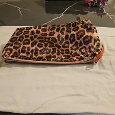 Leopard Animal Print Zip Clutch Wristlet Brown Black Gold Hardware Lined Pockets