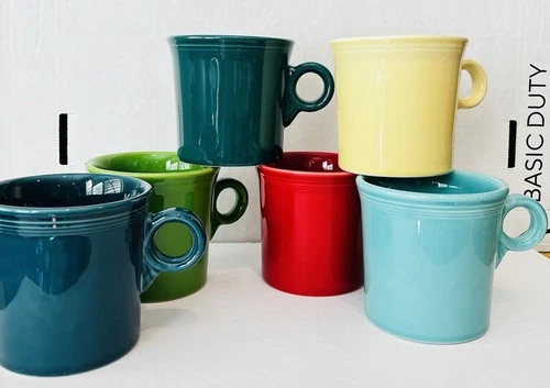 Set of 6 – Homer Laughlin HLC Fiesta Ware 3 1/2” Classic Ring Handle Coffee Mugs