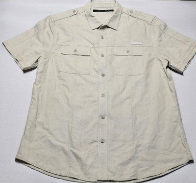 Sean John Shirt Khaki Large Men Button Down Short Sleeve 