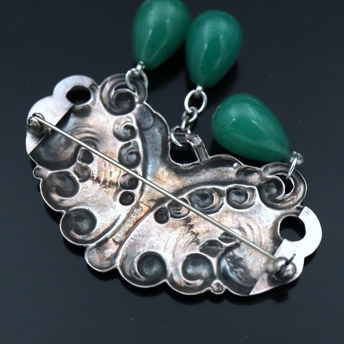 Bernhard Hertz. Art Nouveau Silver Brooch with Green Agate. - Picture 4 of 4
