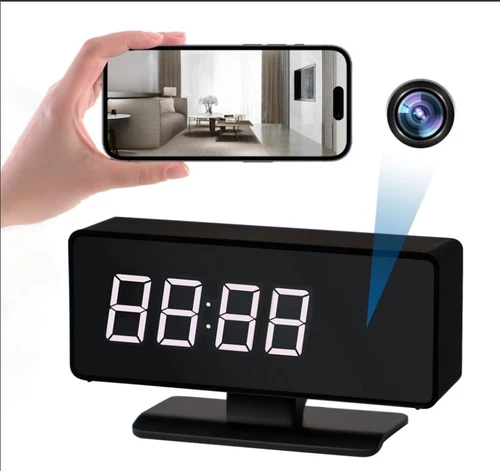 Clock Full HD 4K Wireless for Home Indoor Safety - Wifi & Bluetooth Night Vision
