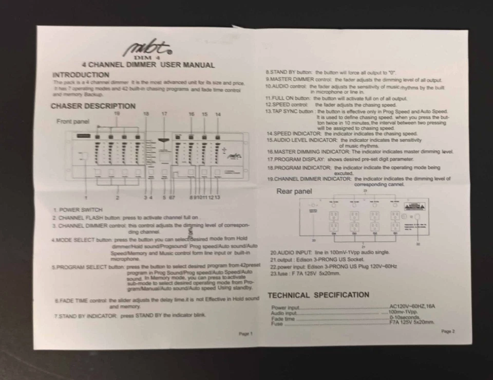Band/DJ MBT DIM4 Light Controller 8 Ch. NOS - Image 4 of 4