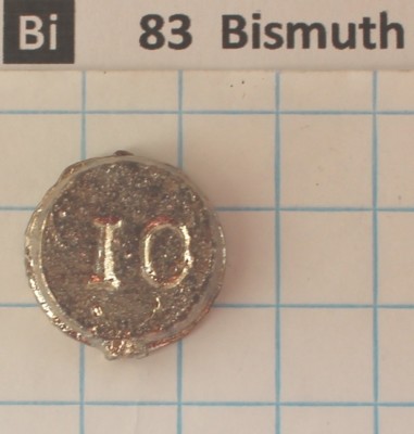 10+ gram Bismuth metal Disk 99.99% pure element 83 sample