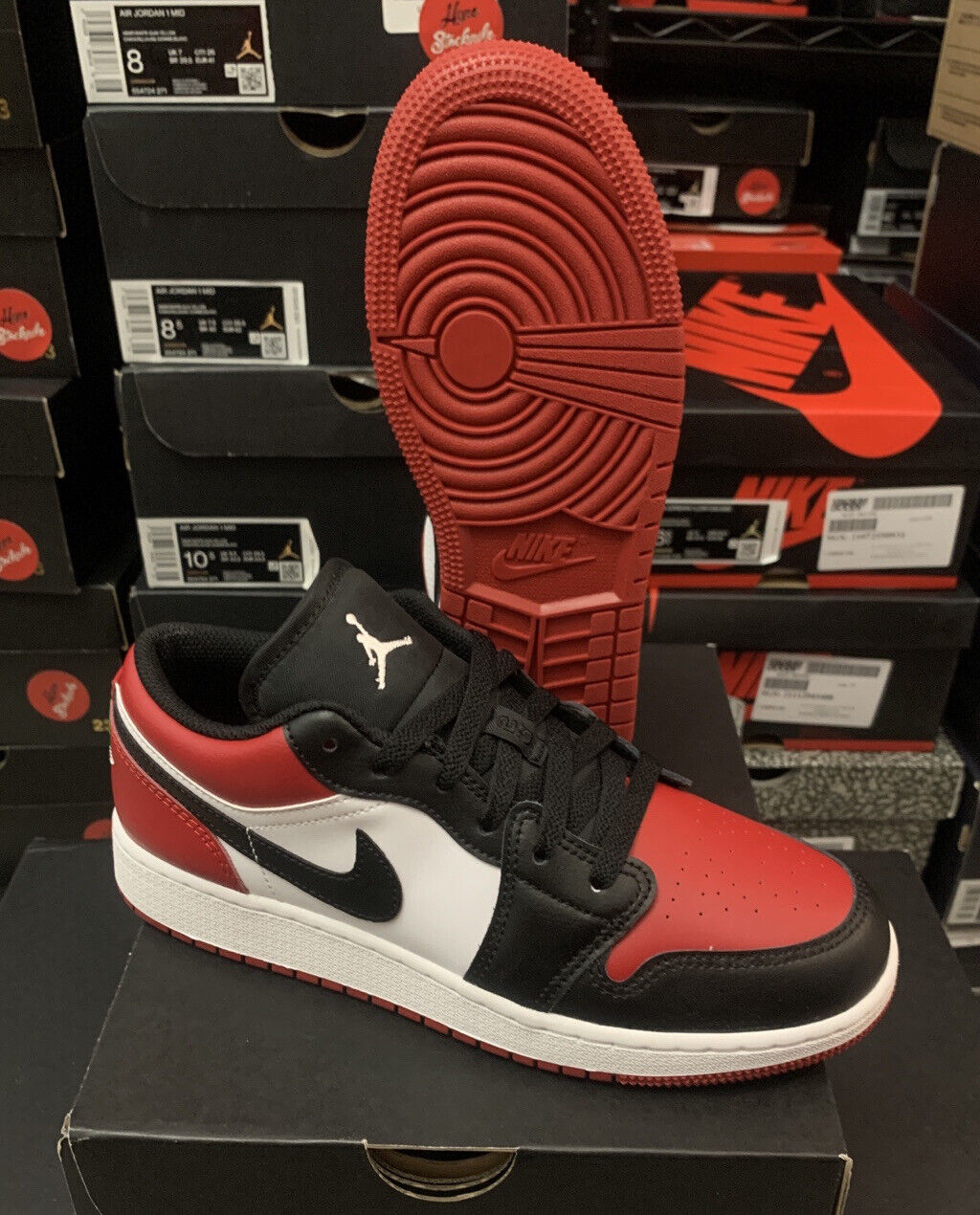 Nike Air Jordan 1 Low Bred Toe Black Red White Shoes 553560-612 (GS ...