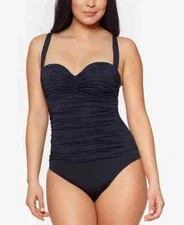 NWT Bleu by Rod Beattie Navy Kore Shirred Bandeau One Piece Swimsuit 14 yse0123