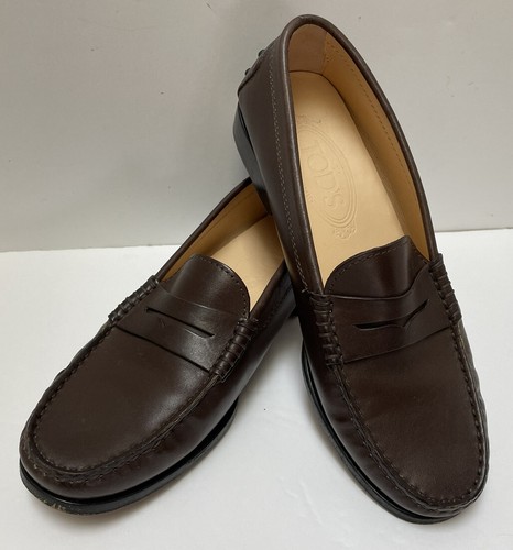 Tods Penny Loafers Shoes Brown Leather 